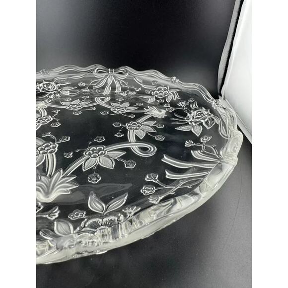 Clear Pressed Glass Floral Footed Serving Plate - Picture 5 of 8